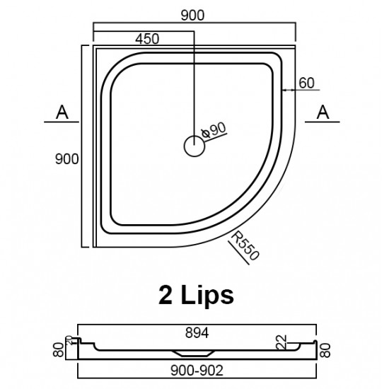 900x900mm Round Shower Tray Center/Corner Waste